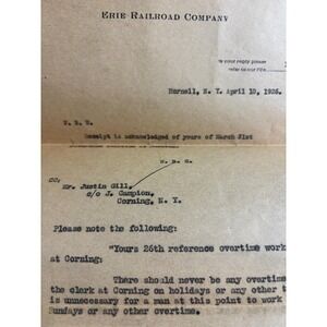 Erie Railroad Company letter and envelope 1920s Upstate NY